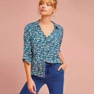 Maeve Blue and White Button Down Shirt